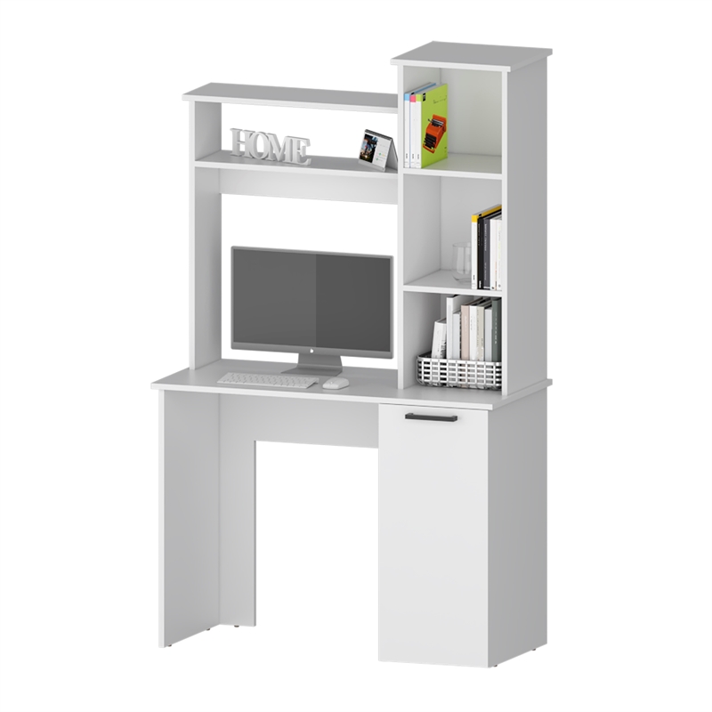 Pemberly Row Rumford Computer Desk with Hutch and Shelves in White Wood