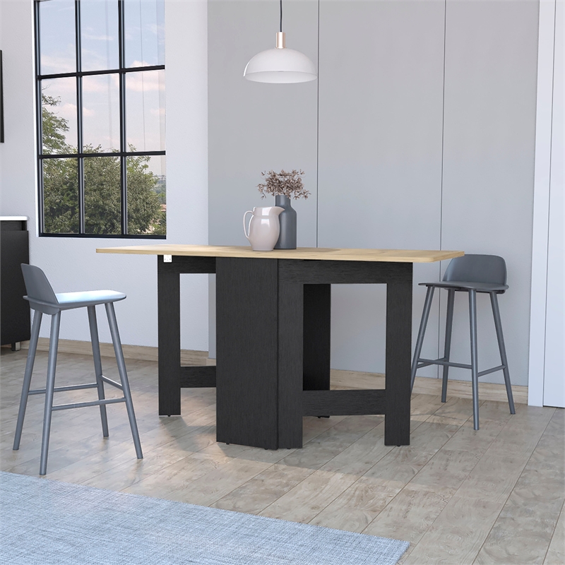 Pemberly Row Folding Dining Table in Black and Macadamia Engineered Wood