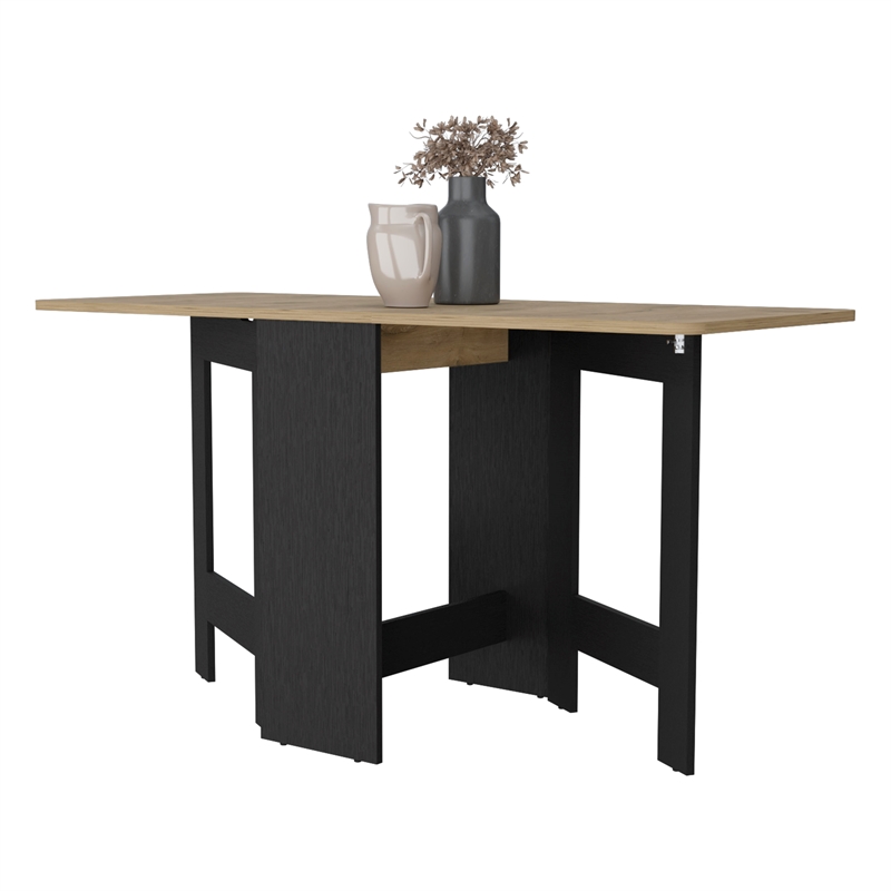 Pemberly Row Folding Dining Table in Black and Macadamia Engineered Wood