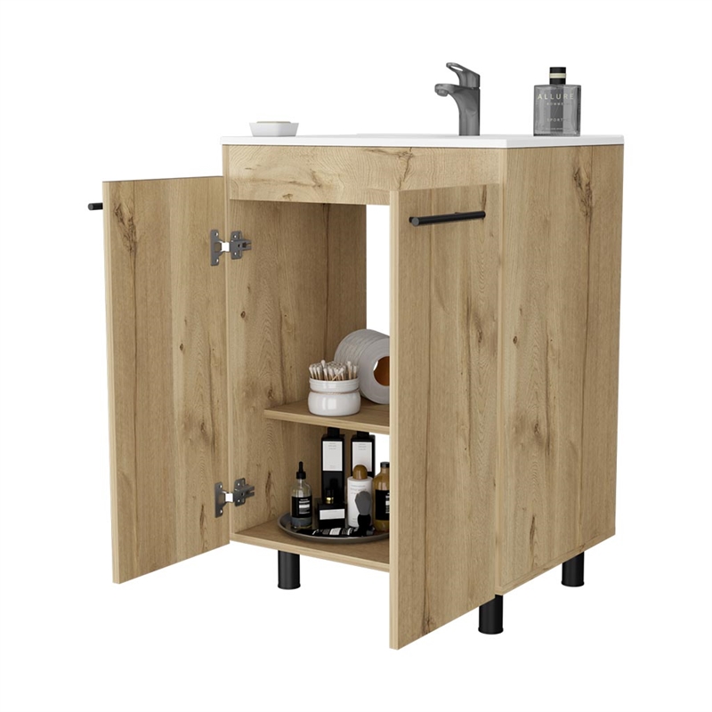 Pemberly Row Selma Freestanding Vanity Cabinet Engineered Wood Light Oak