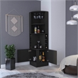Pemberly Row Delhi Corner Bar Cabinet with Double Doors and Glass Rack in Black