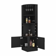 Pemberly Row Delhi Corner Bar Cabinet with Double Doors and Glass Rack in Black