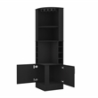 Pemberly Row Delhi Corner Bar Cabinet with Double Doors and Glass Rack in Black