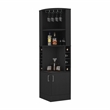 Pemberly Row Delhi Corner Bar Cabinet with Double Doors and Glass Rack in Black