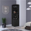 Pemberly Row Delhi Corner Bar Cabinet with Double Doors and Glass Rack in Black