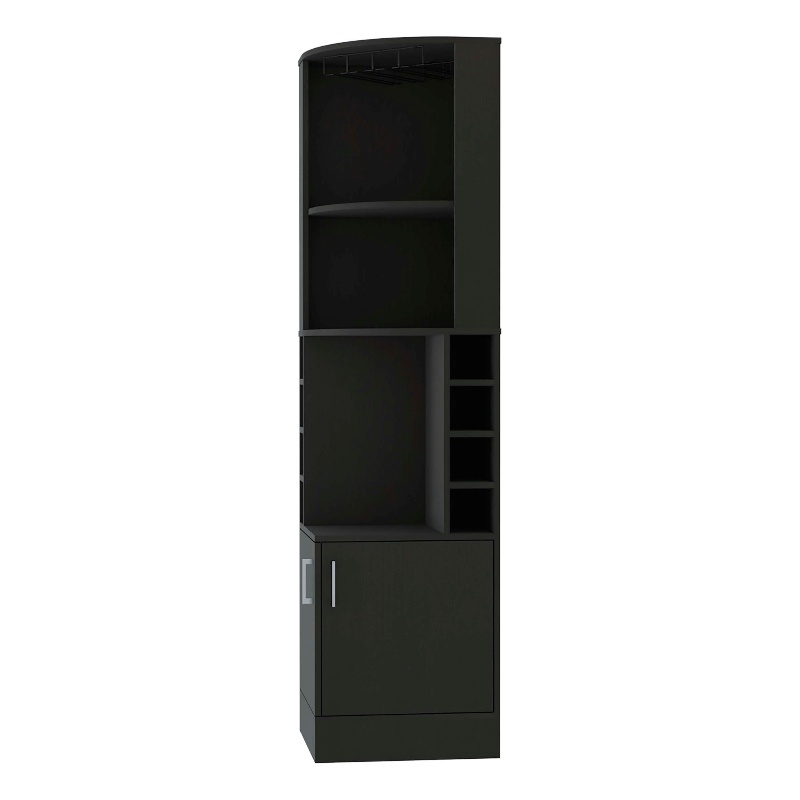 Pemberly Row Delhi Corner Bar Cabinet with Double Doors and Glass Rack in Black