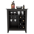 Pemberly Row Engineered Wood Bar Cabinet with Shelves in Black