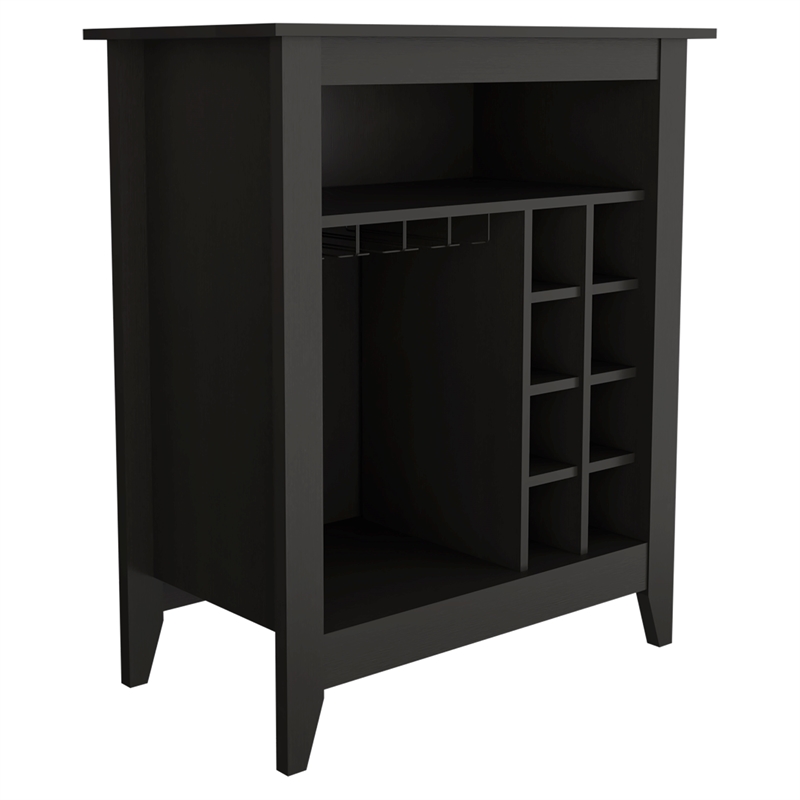 Pemberly Row Engineered Wood Bar Cabinet with Shelves in Black