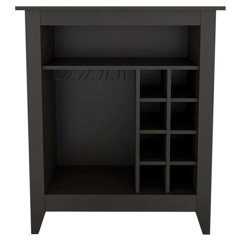 Pemberly Row Engineered Wood Bar Cabinet with Shelves in Black
