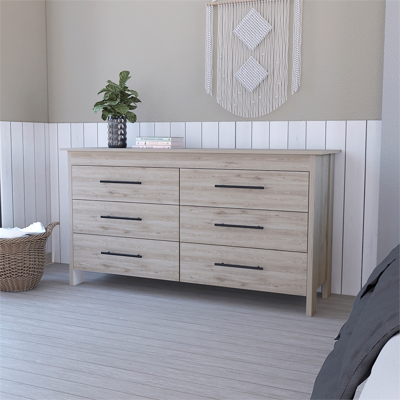 Pemberly Row Double Dresser in Engineered Wood Light Gray