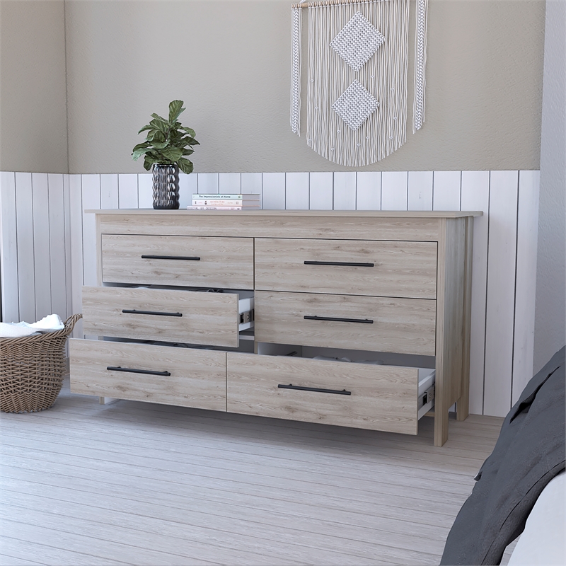 Pemberly Row Double Dresser in Engineered Wood Light Gray