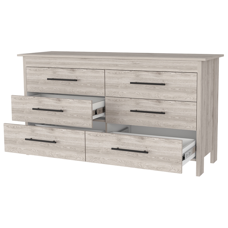 Pemberly Row Double Dresser in Engineered Wood Light Gray