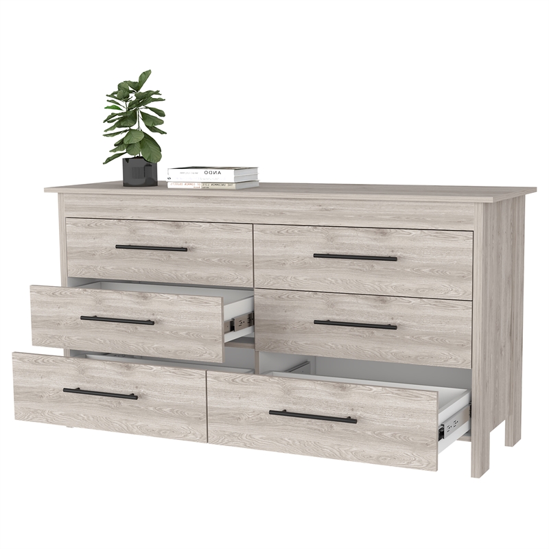 Pemberly Row Double Dresser in Engineered Wood Light Gray