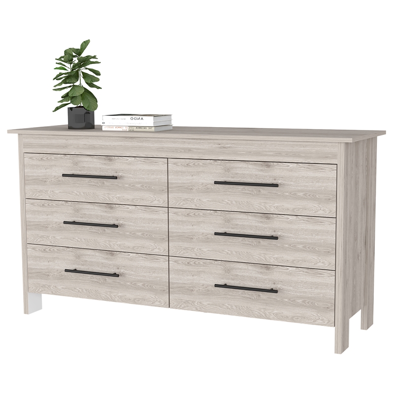 Pemberly Row Double Dresser in Engineered Wood Light Gray