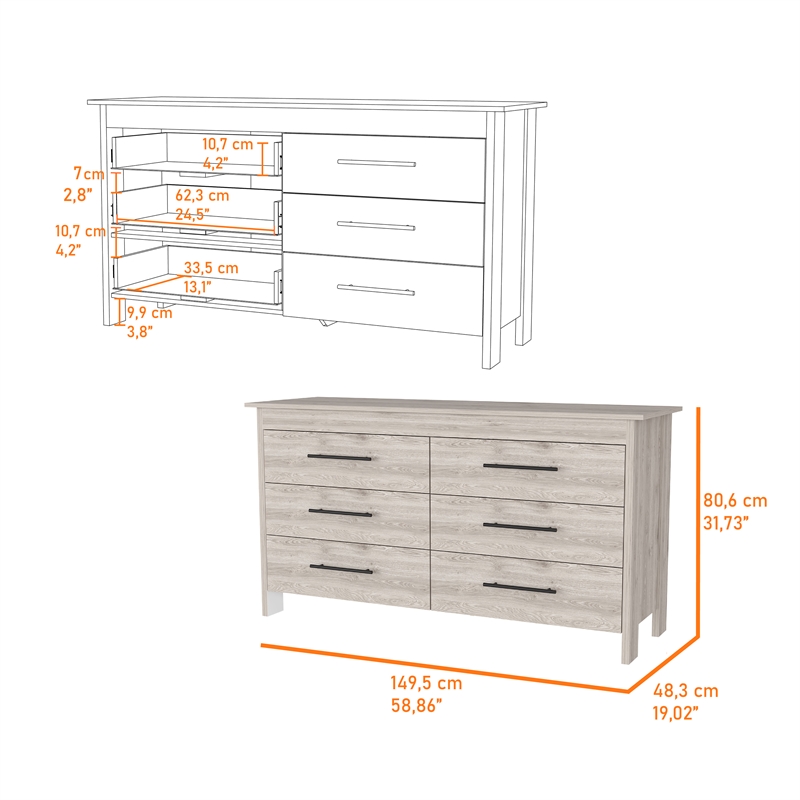 Pemberly Row Double Dresser in Engineered Wood Light Gray