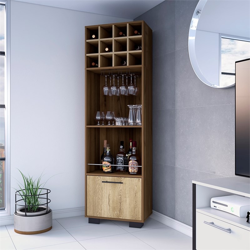 Pemberly Row Corner Bar Cabinet in Mahogany Macadamia Engineered Wood