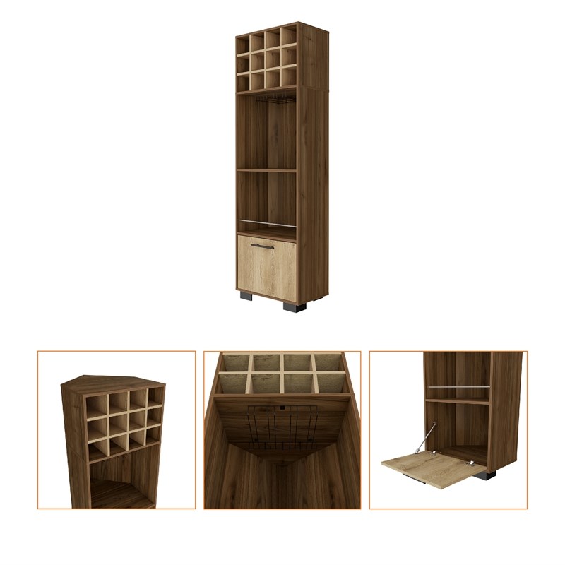 Pemberly Row Corner Bar Cabinet in Mahogany Macadamia Engineered Wood