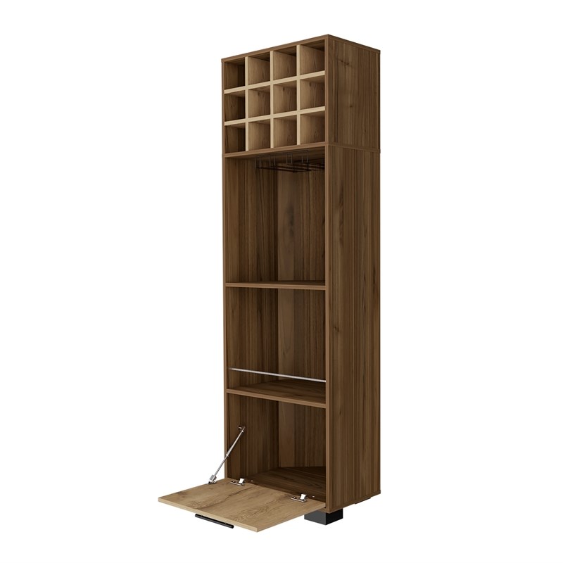 Pemberly Row Corner Bar Cabinet in Mahogany Macadamia Engineered Wood