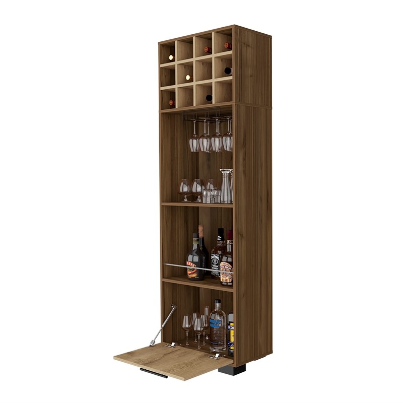 Pemberly Row Corner Bar Cabinet in Mahogany Macadamia Engineered Wood