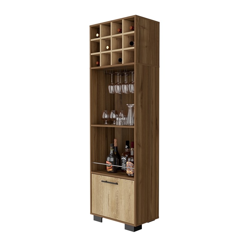 Pemberly Row Corner Bar Cabinet in Mahogany Macadamia Engineered Wood