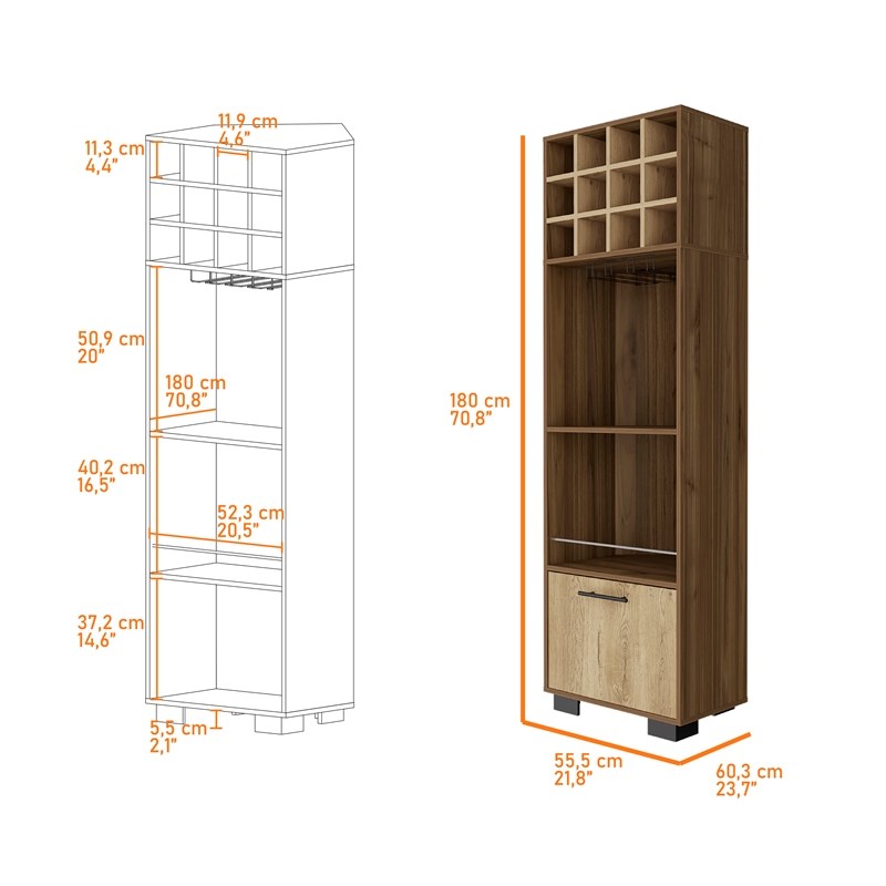 Pemberly Row Corner Bar Cabinet in Mahogany Macadamia Engineered Wood