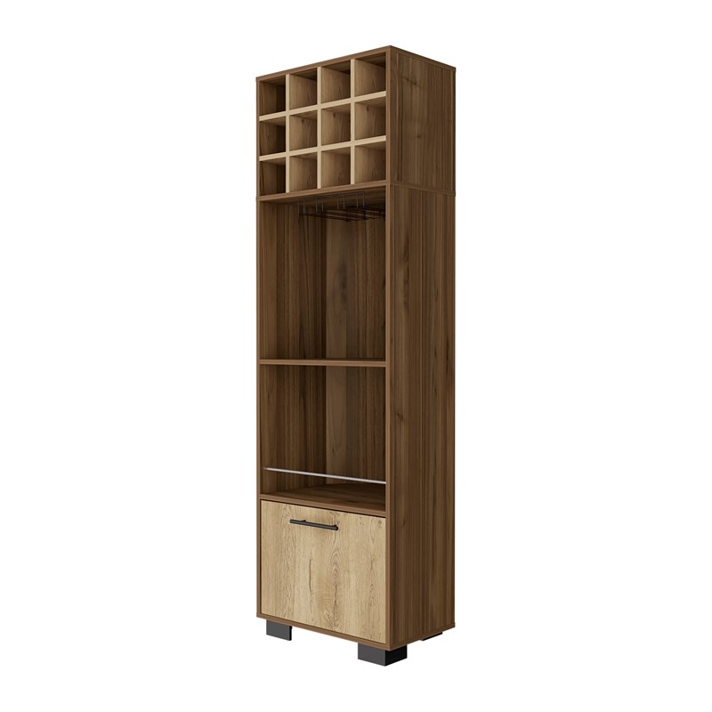 Pemberly Row Corner Bar Cabinet in Mahogany Macadamia Engineered Wood