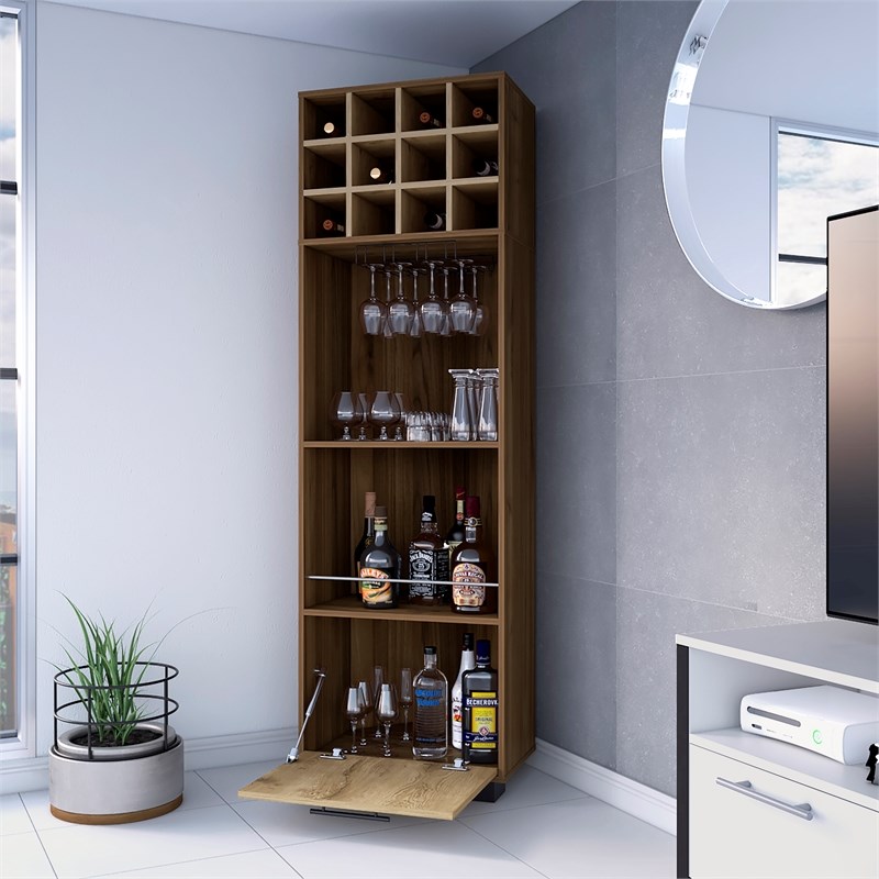 Pemberly Row Corner Bar Cabinet in Mahogany Macadamia Engineered Wood