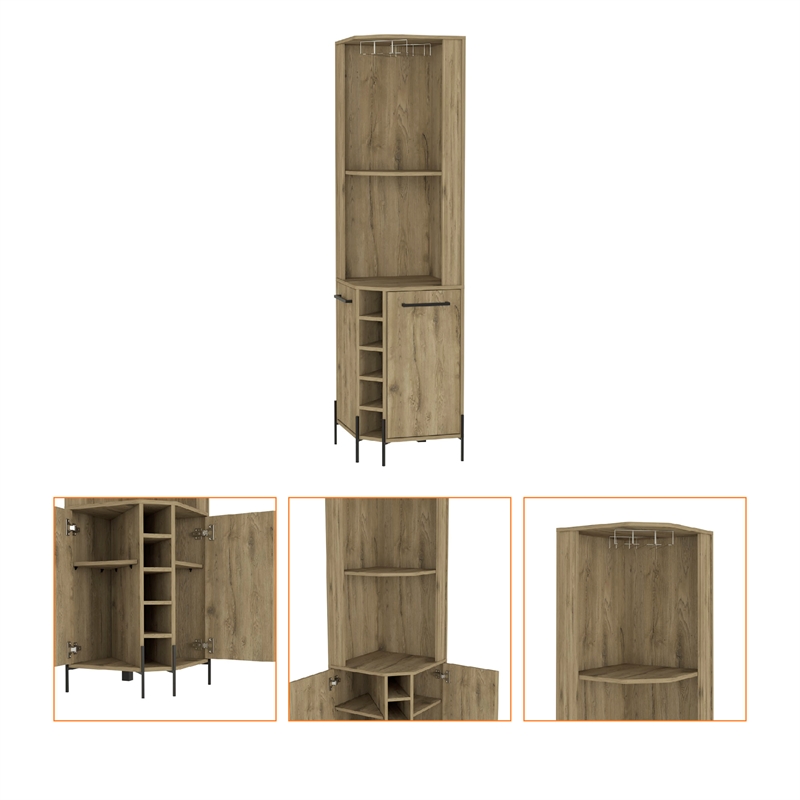 Pemberly Row Reese Corner Bar Cabinet in Beige Engineered Wood