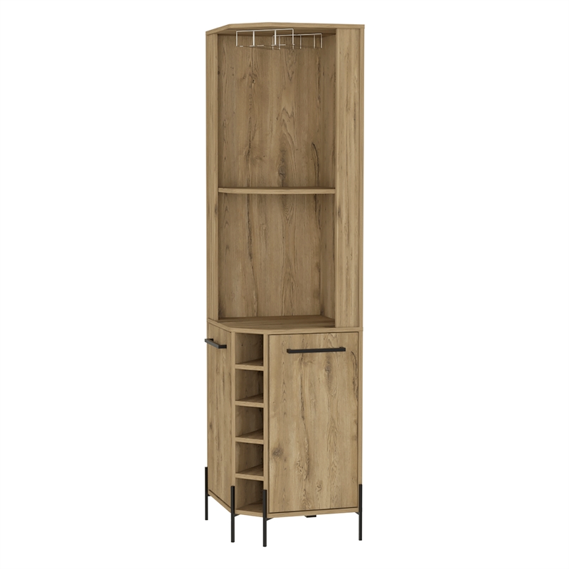Pemberly Row Reese Corner Bar Cabinet in Beige Engineered Wood