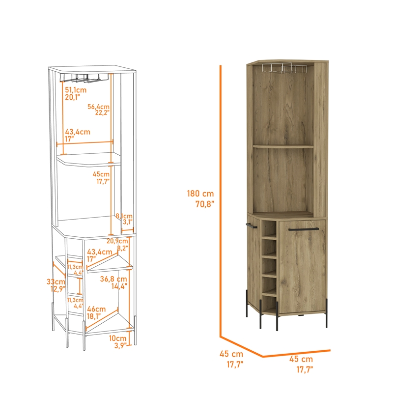 Pemberly Row Reese Corner Bar Cabinet in Beige Engineered Wood