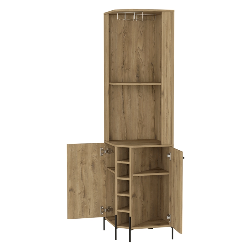 Pemberly Row Reese Corner Bar Cabinet in Beige Engineered Wood