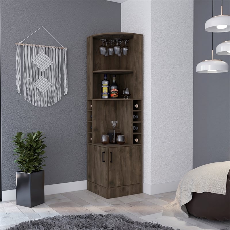 Pemberly Row Seattle Bar Cabinet with 2 Doors in Dark Brown Finish