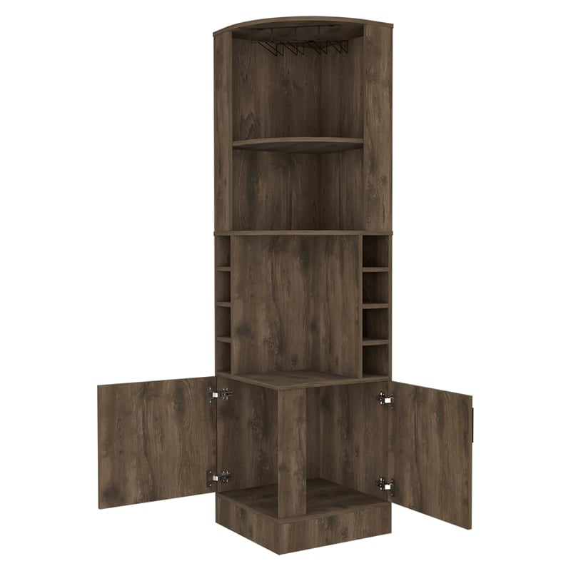 Pemberly Row Seattle Bar Cabinet with 2 Doors in Dark Brown Finish