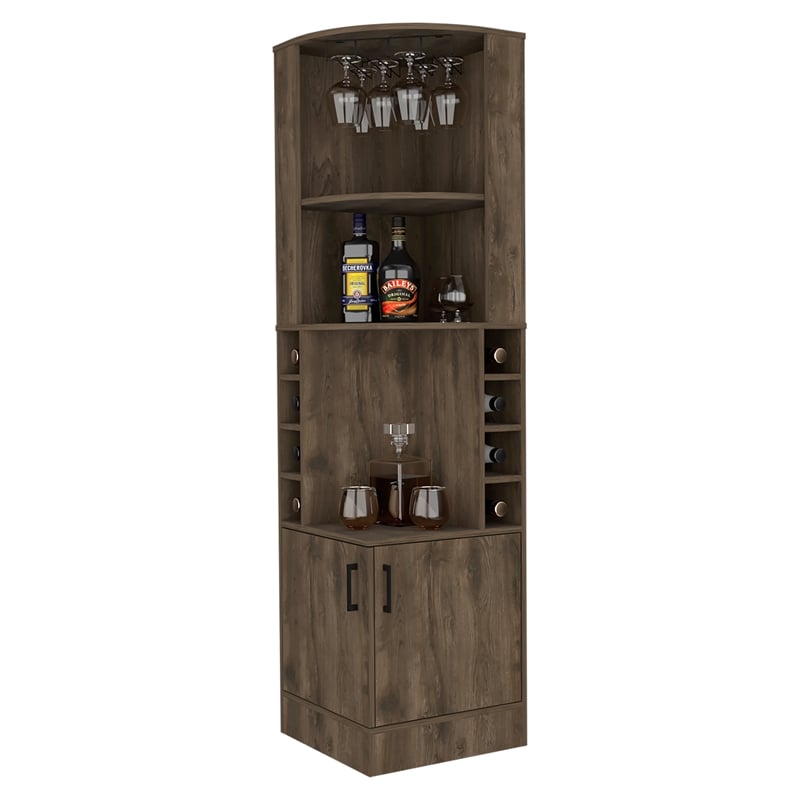Pemberly Row Seattle Bar Cabinet with 2 Doors in Dark Brown Finish