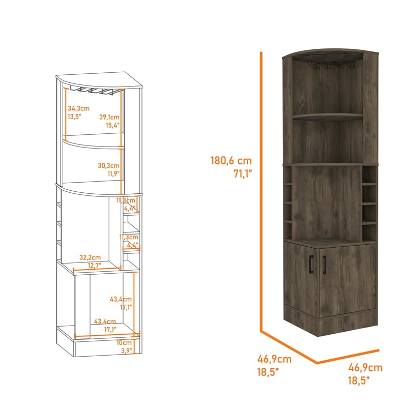 Pemberly Row Seattle Bar Cabinet with 2 Doors in Dark Brown Finish
