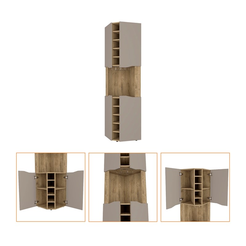 Pemberly Row Lyla Corner Bar Cabinet in Macadamia Taupe Finish