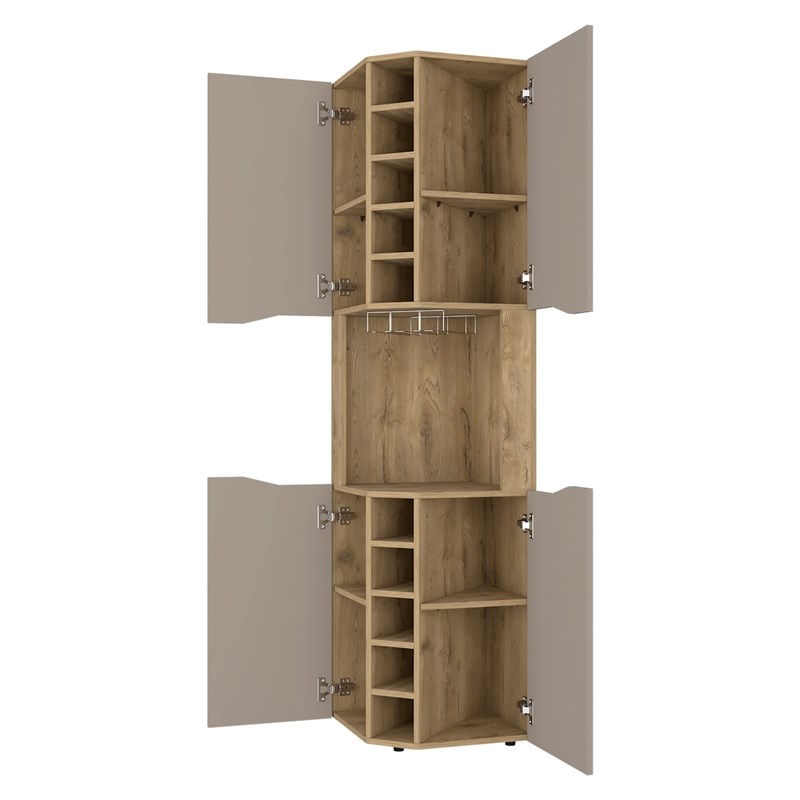 Pemberly Row Lyla Corner Bar Cabinet in Macadamia Taupe Finish
