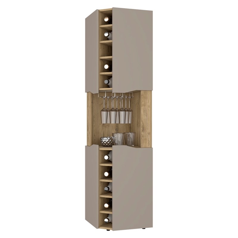 Pemberly Row Lyla Corner Bar Cabinet in Macadamia Taupe Finish
