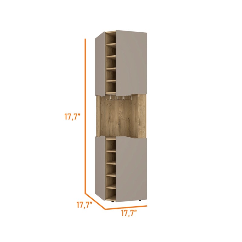 Pemberly Row Lyla Corner Bar Cabinet in Macadamia Taupe Finish