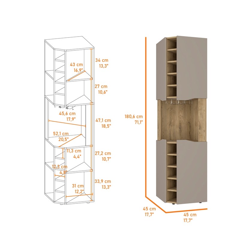 Pemberly Row Lyla Corner Bar Cabinet in Macadamia Taupe Finish