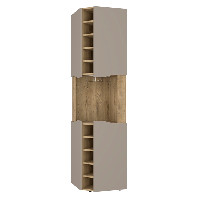 Pemberly Row Lyla Corner Bar Cabinet in Macadamia Taupe Finish