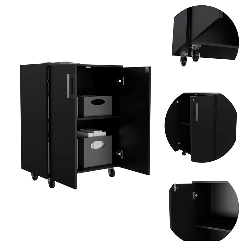 Pemberly Row 2-Door Storage Cabinet with Shelves in Black Finish