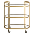 Pemberly Row Brass Metal and Glass Bar Cart with Wheels and Handles
