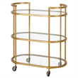 Pemberly Row Brass Metal and Glass Bar Cart with Wheels and Handles