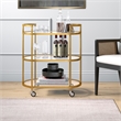 Pemberly Row Brass Metal and Glass Bar Cart with Wheels and Handles