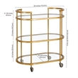 Pemberly Row Brass Metal and Glass Bar Cart with Wheels and Handles
