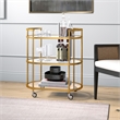 Pemberly Row Brass Metal and Glass Bar Cart with Wheels and Handles