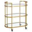 Pemberly Row Brass Metal and Glass Bar Cart with Wheels and Handles