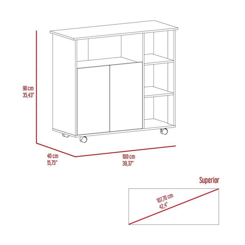 Pemberly Row Wood Kitchen Island with 4 Open Shelves in Light Oak/White