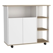 Pemberly Row Wood Kitchen Island with 4 Open Shelves in Light Oak/White